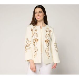 Dennis Basso Women's Jacket Sz S Floral Embroidered White A686949
